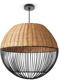 Paco Home Pendelleuchte "PURO", schwarz (holzfarben), &Oslash; 30cm H: 182cm, Leuchten, Rattanlampe Korb Lampe LED Boho Natur Vintage Rund E27, Pendelleuchte