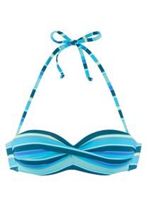 B&uuml;gel-Bandeau-Bikini-Top s.Oliver "Fun", Damen, Gr. 36, Cup C, blau (t&uuml;rkis bedruckt), Recycling-Polyamid, gestreift, Bikini-Oberteile B&uuml;gel-Bandeau-Bikini-Top, im trendigen Streifen-Design