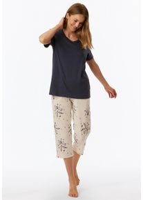 Pyjama uncover by Schiesser "UNCOVER Nightwear", Damen, Gr. 50, grau (808, blau), Obermaterial: 100% Baumwolle, Homewear-Sets Pyjama