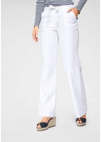 Leinenhose Aniston CASUAL, Damen, Gr. 40, N-Gr, wei&szlig;, Web, Obermaterial: 55% Leinen, 45% Viskose, Leinenoptik, unifarben, Basic, figurumspielend lang, Hosen Leinenhose, mit Bindeband
