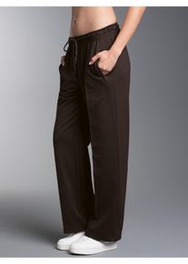 Jerseyhose TRIGEMA "TRIGEMA Freizeithose mit weitem Bein und Elastikbund", Damen, Gr. XXL, Normalgr&ouml;&szlig;en, braun (mocca), Sweatware, 70% Baumwolle, 30% Polyester, Basic, Hosen Jerseyhose