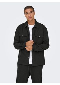Only & Sons Langarmhemd ONLY & SONS "ONSMARK BRUSHED 0353 OVERSHIRT", Herren, Gr. XL, N-Gr, schwarz (dunkelgrau melange), Web, Obermaterial: 64% Polyester, 33% Viskose, 3% Elasthan, meliert, normal normal, ohne Ausschnitt, &Auml;rmel mit &Auml;rmelschlitz 1-Knopf-Manschette, Hemden Langarmhemd, Materialmix, regular fit