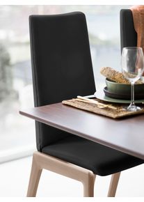 Polsterstuhl stressless "Laurel", schwarz (schwarz batick, eiche gekalkt), B:57cm H:105cm T:60cm, Leder BATICK: BATICK ist ein leicht korrigiertes, durchgef&auml;rbtes und genarbtes M&ouml;belleder, bei dem die meisten Unebenheiten und Spuren in der Regel entfernt wurden., St&uuml;hle, Polsterstuhl, High Back, Gr&ouml;&szlig;e M, mit abgerundeten Beinen in Eiche gekalkt