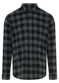 Flanellhemd BOSS Orange "Rickert_M", Herren, Gr. L (41/42), N-Gr, schwarz-wei&szlig; (open gr&uuml;n377), Flanell, Obermaterial: 100% Baumwolle, kariert, regular fit normal, Rundhals, 1-Knopf-Manschette mit Schlitz, Hemden Flanellhemd, Regular Fit, reine Baumwolle, Logo-Stickerei