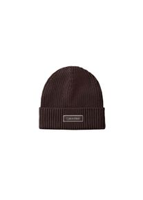 Strickm&uuml;tze Calvin Klein "PATCH CHUNKY RIB COTTON BEANIE", Herren, braun (delicioso), Strick, Baumwollmischung, M&uuml;tzen Strickm&uuml;tze, mit Markenlogo