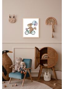 L&uuml;ttenh&uuml;tt Bild mit Rahmen L&Uuml;TTENH&Uuml;TT "oder Poster, Blumenkorb und Luftballons", bunt (farbe rahmen: beige, farbe bild(er): bunt), B:40cm H:50cm T:0,7cm, Holz, Plexiglas, Bilder, Bild mit Rahmen, HD Premium Druck