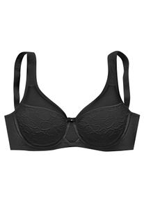 Minimizer-BH NUANCE BY LASCANA, Damen, Gr. 105, Cup F, schwarz, Spitze, Obermaterial: 83% Polyamid, 17% Elasthan, BHs Minimizer-BH, mit B&uuml;gel und breiten Tr&auml;gern, aus festem Jacquardmaterial