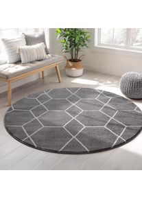 Teppich Sanat "Trellis, auch als L&auml;ufer und Rund", grau, H:10mm &Oslash;:150cm, Kunstfaser, Teppiche, Teppich, Kurzflor, skandi, boho, gro&szlig;e Farbauswahl, alle R&auml;ume