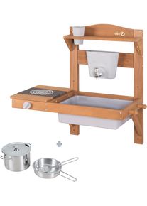 Outdoor-Spielk&uuml;che Roba "Matschk&uuml;che zum H&auml;ngen, teakholzfarben lasiert, aus Holz", braun (teakholz farben), Spielk&uuml;chen, KinderB:65cm H:65cm T:36cm, Holz, Outdoor-Spielk&uuml;che, B:65cm H:65cm T:36cm