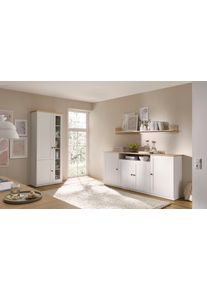 Wohnwand OTTO HOME "Brest, Anbauwand im Landhausstil, Komplettset, Wohnzimmer-Set", wei&szlig; (wei&szlig; matt, eiche ge&ouml;lt dekor), Holzwerkstoff, Kastenm&ouml;bel-Sets, Wohnwand, enth&auml;lt Vitrine, Sideboard + Wanboard
