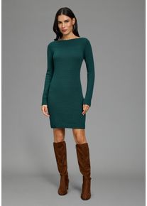 Strickkleid Laura Scott "mit figurumspielender Passform", Damen, Gr. 46, N-Gr, gr&uuml;n (dunkelgr&uuml;n), Strick, Obermaterial: 50% Baumwolle, 50% Polyacryl, unifarben, figurumspielend mini, U-Boot-Ausschnitt, B&uuml;ndchen, Kleider Strickkleid, in Grobstrick-Optik, aus Baumwoll-Mix