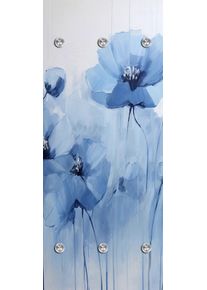 Garderobenpaneel queence "Wandgarderobe mit Motiv Mohnblume Aquarell inkl. Edelstahlhaken", blau, B:50cm H:120cm T:2,5cm, Acrylglas, Edelstahl, Garderobenpaneele, Garderobenpaneel, HD Premium Druck auf Acrylglas
