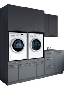 Mehrzweckschrank-Set LAUNDREEZY "Laundreezy, 8-tlg. Mehrzweckschrank-Set B/H/T 238/238/68 cm", grau (anthrazit matt), B:236cm H:238cm T:68cm, Holzwerkstoff, Kastenm&ouml;bel-Sets, Mehrzweckschrank-Set, Breite 238 cm, Soft-Close-Funktion, h&ouml;henverstellbare F&uuml;&szlig;e