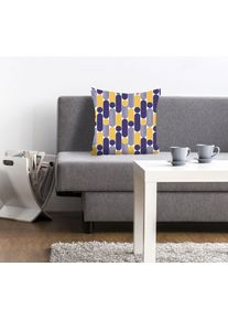 Dekokissen queence "Susan", lila (gelb, lila, bedruckt), B:40cm L:40cm, Polyester, Dekokissen_Sitzkissen_Kissenh&uuml;llen, Dekokissen, mit abstrakten Formen