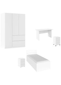 Rauch "Komplettzimmer Schlafzimmer-Set (5-St.) Jugendzimmer-Set JOEL" Set, Bett 90x200 oder 140x200 cm, Ausstattungspakete BASIC/CLASSIC/PREMIUM, 5 Stk. tlg. Bett 2 Breiten,Nachttisch,Tisch,Rollcontainer,Schrank MADE IN GERMANY
