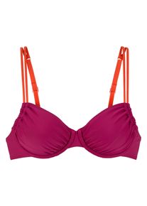 B&uuml;gel-Bikini-Top s.Oliver "Yella", Damen, Gr. 42, Cup F, lila (berry), Recycling-Polyamid, kontrastfarbene Details, unifarben, Bikini-Oberteile B&uuml;gel-Bikini-Top, mit kontrastfarbenen Details