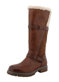 Winterstiefel Tom Tailor, Damen, Gr. 39, Normalschaft, braun, Lederimitat, Textil, Schuhe Winterstiefel, Blockabsatz, Langschaftstiefel mit Fellimitat und Zierschnallen