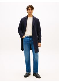 Wollmantel Tommy Hilfiger "WOOL MIX COAT", Herren, Gr. S, blau (navy blau), Web, Obermaterial: 75% Wolle, 25% Nylon. Futter: 58% Viskose, 42% Acetat, regular fit ca. Mitte Oberschenkel, M&auml;ntel Wollmantel, Reverskragen, regular fit