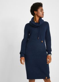 Strickkleid bonprix "Strickkleid mit Schalkragen", Damen, Gr. 48/50 (XL), N-Gr, blau (dunkelblau), Strick, Obermaterial: 100% Polyacryl, unifarben, slim fit knielang, Rippb&uuml;ndchen, Kleider Strickkleid, f&uuml;r vielseitige Anl&auml;sse, aus Polyacryl, schmale Passform