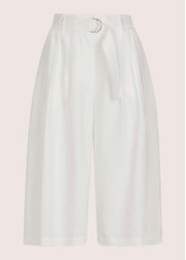 Madeleine Mode Bermudas MADELEINE "Bermuda Elegante Businesshose mit B&uuml;gelfalten", Damen, Gr. 34, N-Gr, wei&szlig; (wollwei&szlig;), Obermaterial: 100% Leinen LI., Modern, figurumspielend, Hosen Bermudas, Bermuda im Hosenrock-Style mit Bindeg&uuml;rtel