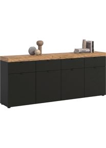 Sideboard OTTO HOME "MAMBO II, Breite 200cm, 4 T&uuml;ren, 4 Schubk&auml;sten, 8 F&auml;cher", grau (schwarz, wotan eiche nachbildung), B:200cm H:80cm T:37cm, Holzwerkstoff, Sideboards, Sideboard, Kommode, Anrichte, Wohnzimmer, Schlafzimmer