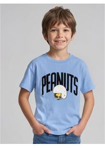 Print-Shirt Tom Tailor, Jungen, Gr. 128/134, blau (light blau), Single Jersey, Obermaterial: 100% Baumwolle, bedruckt, oversize h&uuml;ftbedeckend, Rundhals, abgesteppte Kante, Shirts Print-Shirt, Sommershirt mit Peanuts-Print / f&uuml;r Boys