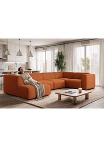 Wohnlandschaft OTTO HOME "Merid U-Form, B: 367 cm", orange (terra), B:367cm H:70cm T:206cm, Struktur fein (100% Polyester);Samtoptik (100% Polyester);Samtcord (92% Polyester, 8% Polyamid), Sofas, Wohnlandschaft, jederzeit durch Module erweiterbar