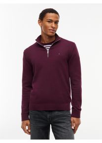 Strickpullover Tommy Jeans "TJM SLM ESS LIGHT &frac14; ZIP SWTR EXT", Herren, Gr. XL, lila (calypso berry), Strick, Obermaterial: 100% Baumwolle, regular fit normal, Rundhals, eingesetzt Rippstrickb&uuml;ndchen, Pullover Strickpullover, Mit Rundhalsausschnitt