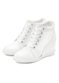 Stiefelette Lascana "Freizeitschuh, Halbschuh, Keilstiefelette, Sneaker", Damen, Gr. 37, wei&szlig;, Obermaterial: 100% Lederimitat. Decksohle: 100% Lederimitat. Futter: 100% Lederimitat. Laufsohle: 100% Synthetik, leicht transparent, unifarben, Schuhe Stiefelette, mit innenliegendem Keilabsatz und eleganten Spitzendetails, Topseller
