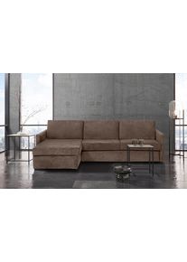 Schlafsofa OTTO HOME "GOLDPOINT Ecksofa 264 cm, Liegefl&auml;che (140/200cm), L-Form", braun, B:264cm H:85cm T:157cm, Stuktur weich (100% Polyester);Luxus-Microfaser (100% Polyester), Sofas, Schlafsofa, Bettfunktion, Bonell-Federkernmatratze und Dauerschl&auml;fer-Funktion