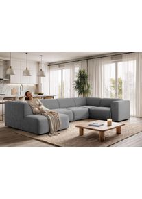 Wohnlandschaft OTTO HOME "Merid U-Form, B: 367 cm", grau (hellgrau), B:367cm H:70cm T:206cm, Struktur fein (100% Polyester);Samtoptik (100% Polyester);Samtcord (92% Polyester, 8% Polyamid), Sofas, Wohnlandschaft, jederzeit durch Module erweiterbar