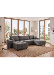 Wohnlandschaft OTTO HOME "Bella U-Form, B: 314 cm, inkl. Schlaffunktion, auch in Cord", grau (anthrazit), B:314cm T:162cm, 100%Polyester, Sofas, Wohnlandschaft, inkl. Bettkasten, Bonellfederkern, extra gro&szlig;e Liegefl&auml;che: 269x135cm