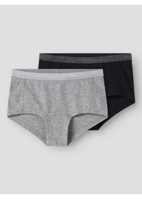 Hipster name it "NKFHIPSTER 2P NOOS", M&auml;dchen, Gr. 158/164, 2 Stk., Jersey, schwarz (schwarz pack:w, grau melange), Jersey, Obermaterial: 95% Baumwolle, 5% Elasthan, meliert, eng, Unterhosen Hipster