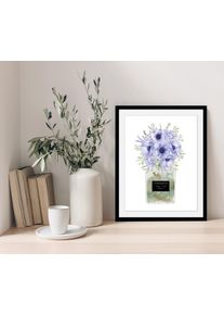 Bild mit Rahmen OTTO HOME "Blumen Parf&uuml;m - Gerahmter Digitaldruck - Wandbild", bunt (farbe rahmen: schwarz, farbe bild(er): blau, gr&uuml;n), B:40cm H:50cm, Acrylglas, Holz, Bilder, Bild mit Rahmen, Holzrahmen - Dekoration
