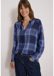Langarmbluse Cecil, Damen, Gr. XS (36), blau (urban dunkelblau), Web, Obermaterial: 100% Viskose, kariert, bequem h&uuml;ftbedeckend, V-Ausschnitt, 2-Knopf-Manschette, Blusen Langarmbluse, Langarm Tunika mit Karomuster und Split Neck