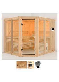 Sauna Karibu "Anike 3", beige (naturbelassen), Saunaofen, externe Steuerung, 9 kW, Saunen, Sauna, Ofen 9 KW externe Strg easy