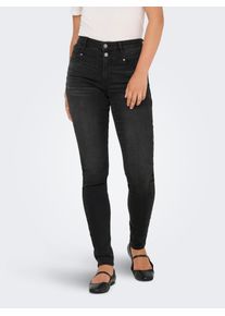 Skinny-fit-Jeans Only "ONLWAUW HW DOU BUT CUT SKINNY DNM EXT", Damen, Gr. XS (34), L&auml;nge 30, schwarz (washed schwarz), Denim/Jeans, Obermaterial: 64% Baumwolle, 31% Polyester, 3% Viskose, 2% Elasthan, unifarben, skinny fit lang, Jeans Skinny-fit-Jeans, Materialmix, skinny fit