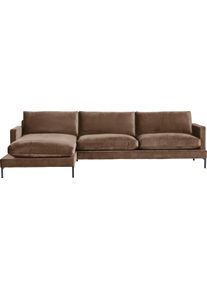 Ecksofa Andas "Welland, L-Form", braun, B:290cm H:84cm T:171cm, Luxus-Microfaser weich (100% Polyester);Samtvelours (100% Polyester), Sofas, Ecksofa, mit schwarzen Metallf&uuml;&szlig;en, mit Federf&uuml;llung im Sitz- und R&uuml;ckenkissen