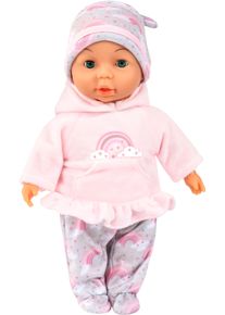Babypuppe BAYER "My First Baby, Regenbogen-Outfit", rosa (rosa, grau), Puppen, Baby, Kunststoff, Polyester, Babypuppe, mit Schlafaugen