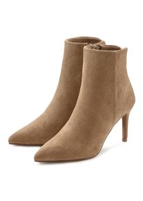 High-Heel-Stiefelette Lascana "Herbststiefelette, Stiefel", Damen, Gr. 42, beige, Obermaterial: 100% Textilmaterial. Decksohle: 100% Lederimitat. Futter: 100% Textilmaterial. Laufsohle: 100% Synthetik, unifarben, Basic,festlich, Schuhe High-Heel-Stiefelette, in elegant spitz zulaufender Form VEGAN, Topseller
