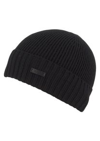 Beanie BOSS "Fati", Herren, schwarz, Grobstrick, Wolle, unifarben, M&uuml;tzen Beanie, aus Rippenstrick, unisex