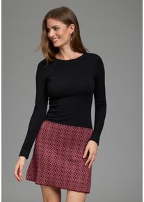 Strickkleid Melrose, Damen, Gr. 44, N-Gr, schwarz (schwarz, rose), Feinstrick, Obermaterial: 70% Viskose, 30% Polyamid, Jacquardmuster, sehr figurbetont mini, Rundhals, Kleider Strickkleid, f&uuml;r Partys, figurbetont mit trendy Jacquard Muster
