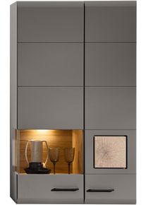 H&auml;ngevitrine Innostyle "FUN PLUS II", blau (basalt), B:80cm H:136cm T:37cm, FSC-zertifizierter Holzwerkstoff, Schr&auml;nke, H&auml;ngevitrine, 1 Glast&uuml;r, 1 Holzt&uuml;r, 10 F&auml;cher, Softclose, ABS Kantenschutz