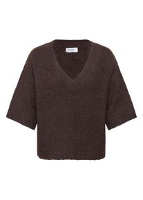 Kurzarmpullover B.Young "Damen Kurzarm-Bluse BYMILLERS", Damen, Gr. XS, braun (java melange), Obermaterial: 64% Polyester PES. 28% Polyacryl PAN. 8% Wolle mw., Pullover Kurzarmpullover
