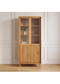 Vitrine OTTO HOME "Malmedy Front mit gefr&auml;sten Rillen", braun (natur gebeizt, gewachst), B:80cm H:180cm T:38cm, MDF, Massivholz, Schr&auml;nke, Vitrine, aus massivem Kiefernholz, Push-to-open, FSC, Breite 80 cm, H&ouml;he 180 cm