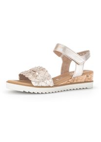 Sandalette Gabor "GENUA", Damen, Gr. 44, Textil, gold (goldfarben), Glattleder, metallic, Schuhe Sandalette, Sommerschuh, Sandale, Keilabsatz, mit Klettverschluss, Weite G