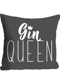 Dekokissen queence "GIN QUEEN", grau (grau, bedruckt), B:40cm L:40cm, Polyester, Dekokissen_Sitzkissen_Kissenh&uuml;llen, Dekokissen, mit einem Schriftzug