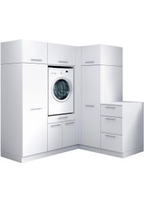 Mehrzweckschrank-Set LAUNDREEZY "Laundreezy, 7-tlg. Mehrzweckschrank-Set B/H/T 186/200/68 cm", wei&szlig; (wei&szlig; matt), B:186cm H:200cm T:68cm, Holzwerkstoff, Kastenm&ouml;bel-Sets, Mehrzweckschrank-Set, Breite 186 cm, Soft-Close-Funktion, h&ouml;henverstellbare F&uuml;&szlig;e
