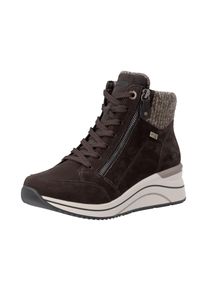 Keilstiefelette Remonte, Damen, Gr. 45, braun (dunkelbraun), Leder, Textil, Schuhe Keilstiefelette, Keilboots, Schn&uuml;rstiefelette mit wasserabweisender TEX-Membrane