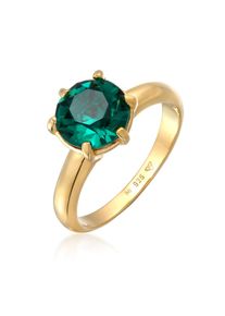 Silberring Elli "Ring Solit&auml;r 925 Silber vergoldet, mit Kristallen von Swarovski(R)" Gr. 52, gold, Fingerringe, Damen, 52, Silber 925 (Sterlingsilber), Silberring